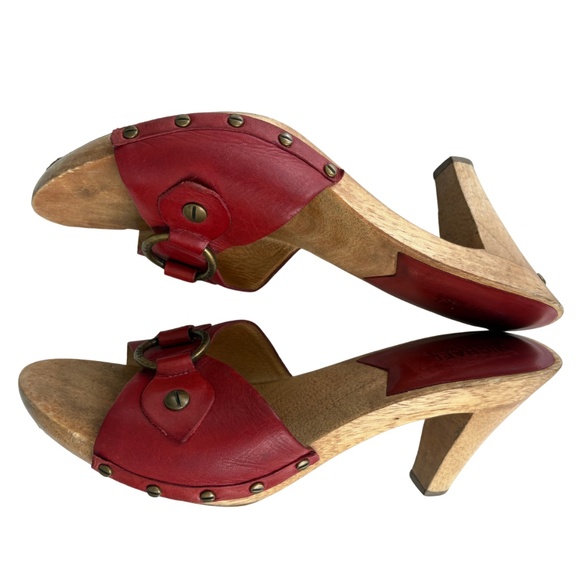 Michael Kors Red Leather Wooden Clogs – Size 10 – Y2K Retro - Picture 4 of 9